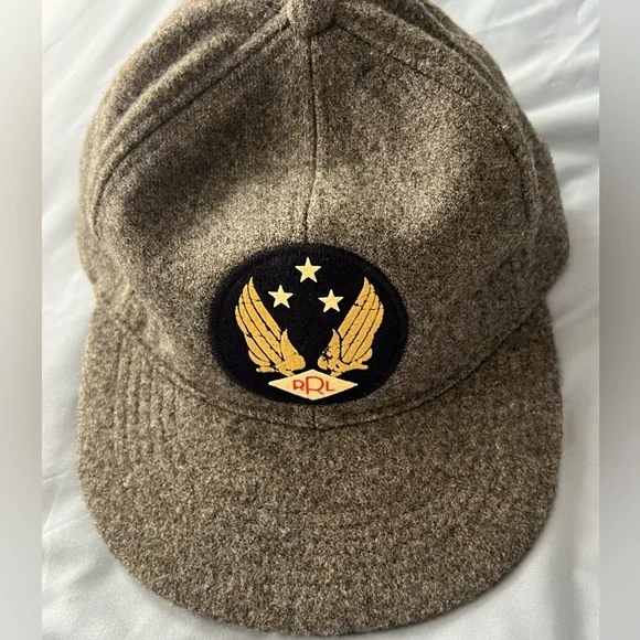 Ralph Lauren Double RL Brown Wool Hat with Gold Wings - Picture 1 of 5